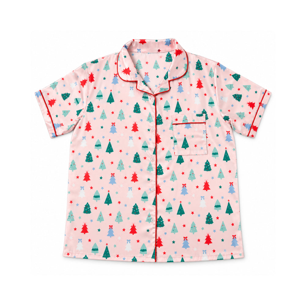 Holly Days Christmas Collection Adult Satin Pyjama Set - JOLLY TREES