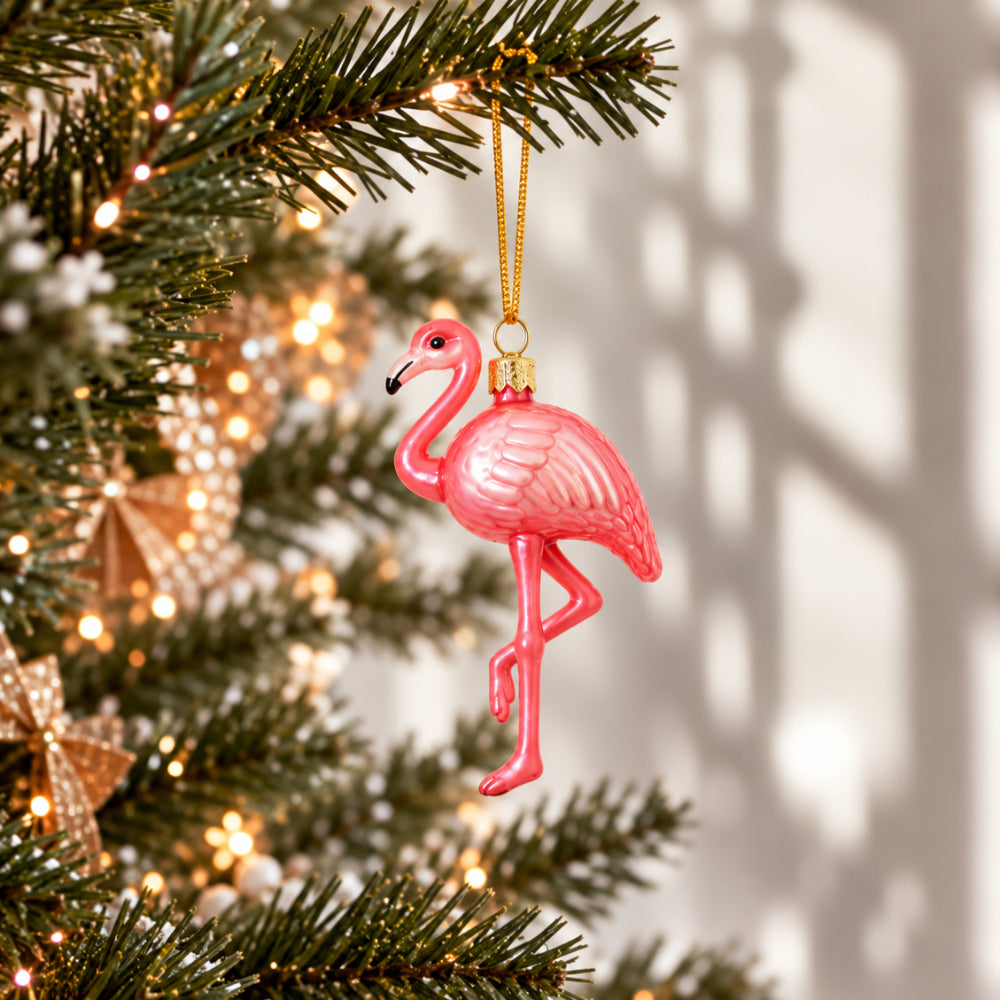 Holly Days Christmas Collection Glass Tree Decoration - FLAMINGO