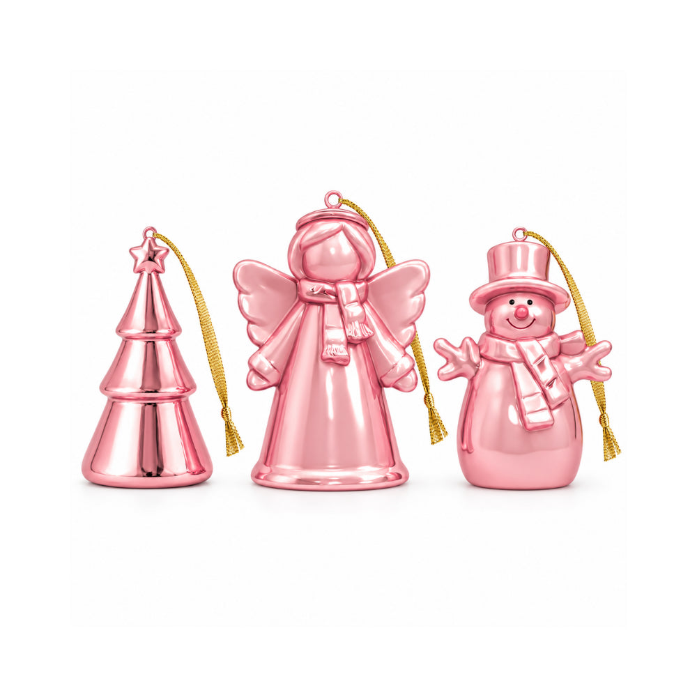 Holly Days Christmas Collection Alloy Tree Decoration 3 Pack - PINK ANGEL