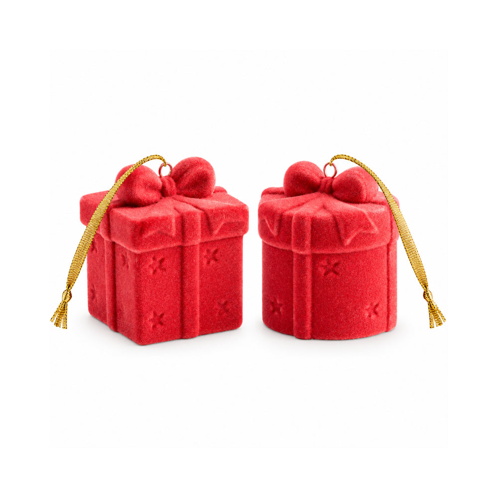 Holly Days Christmas Collection Velvet Present Tree Decoration 2 Pack - RED