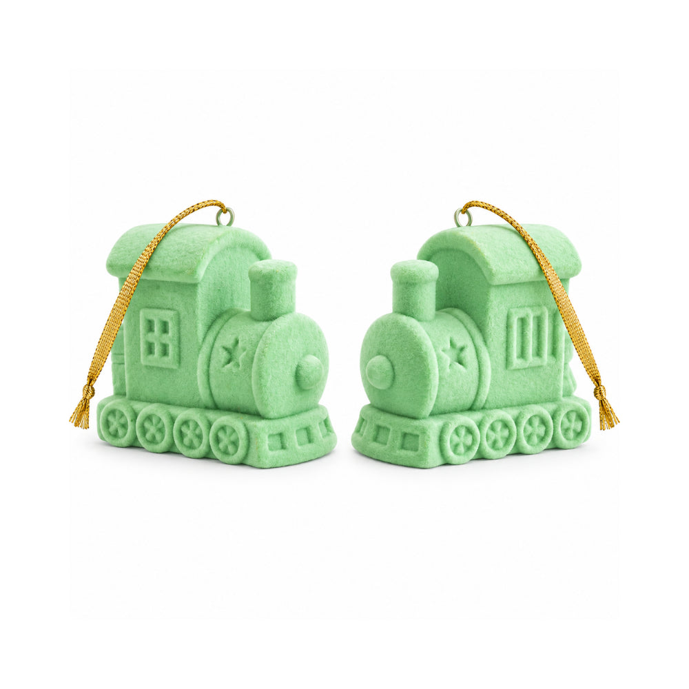 Holly Days Christmas Collection Velvet Train Tree Decoration 2 Pack - GREEN