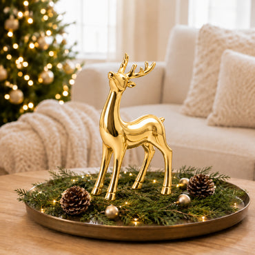 Holly Days Christmas Collection Large Alloy Elk Ornament - GOLD