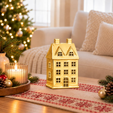 Holly Days Christmas Collection Medium Alloy House Ornament - GOLD