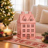 Holly Days Christmas Collection Large Alloy House Ornament - PINK