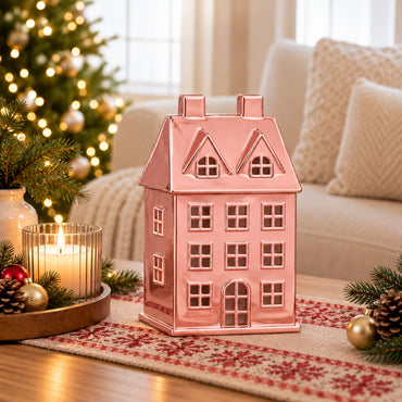 Holly Days Christmas Collection Large Alloy House Ornament - PINK