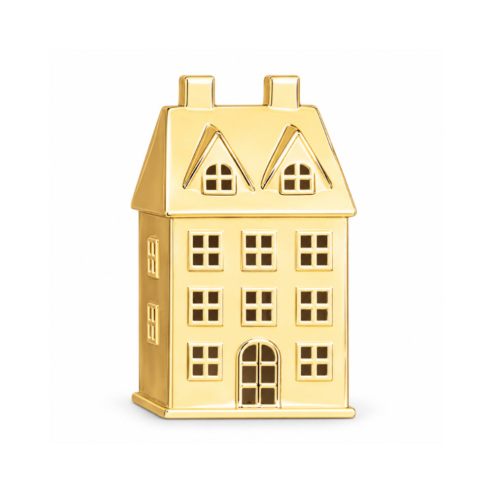 Holly Days Christmas Collection Large Alloy House Ornament - GOLD