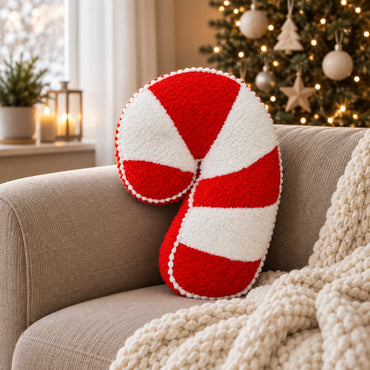 Holly Days Christmas Collection Shaped Cushion - CANDY CANE