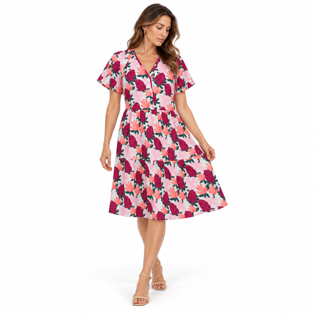 Sun and Sea Collection Cotton Smock Dress - BLUE TROPICANA