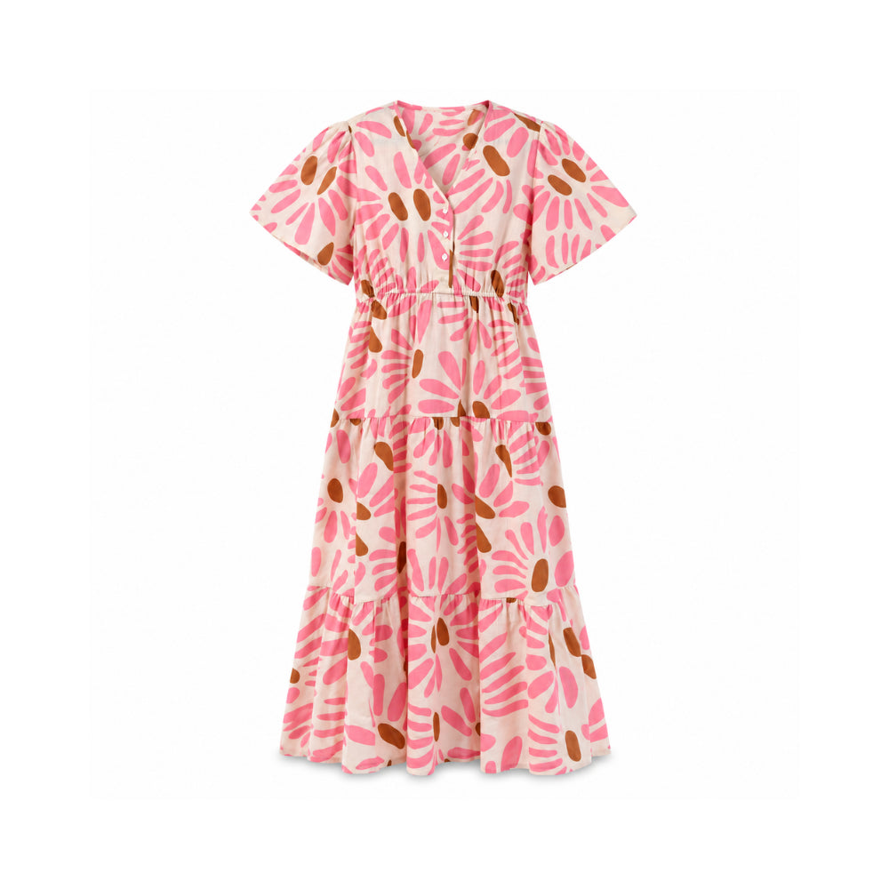 Sun and Sea Collection Cotton Midi Tierred Dress - DAISIES