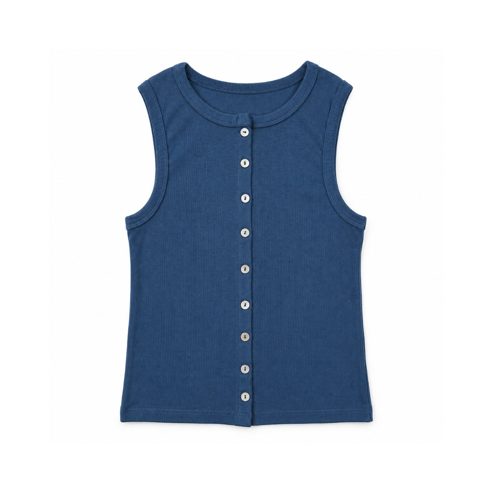 Sun and Sea Collection Button Down Rib Knit Tank - NAVY