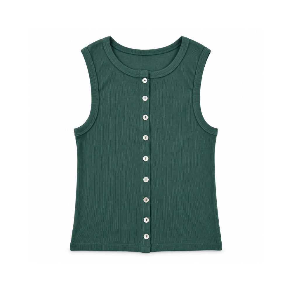 Sun and Sea Collection Button Down Rib Knit Tank - FOREST