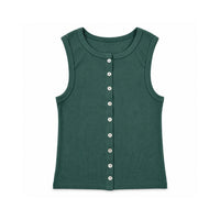 Sun and Sea Collection Button Down Rib Knit Tank - FOREST