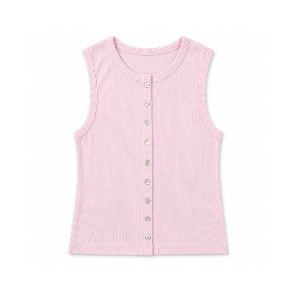 Sun and Sea Collection Button Down Rib Knit Tank - PINK