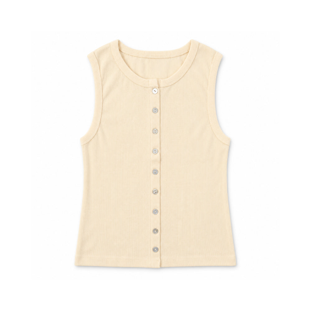 Sun and Sea Collection Button Down Rib Knit Tank - CREAM