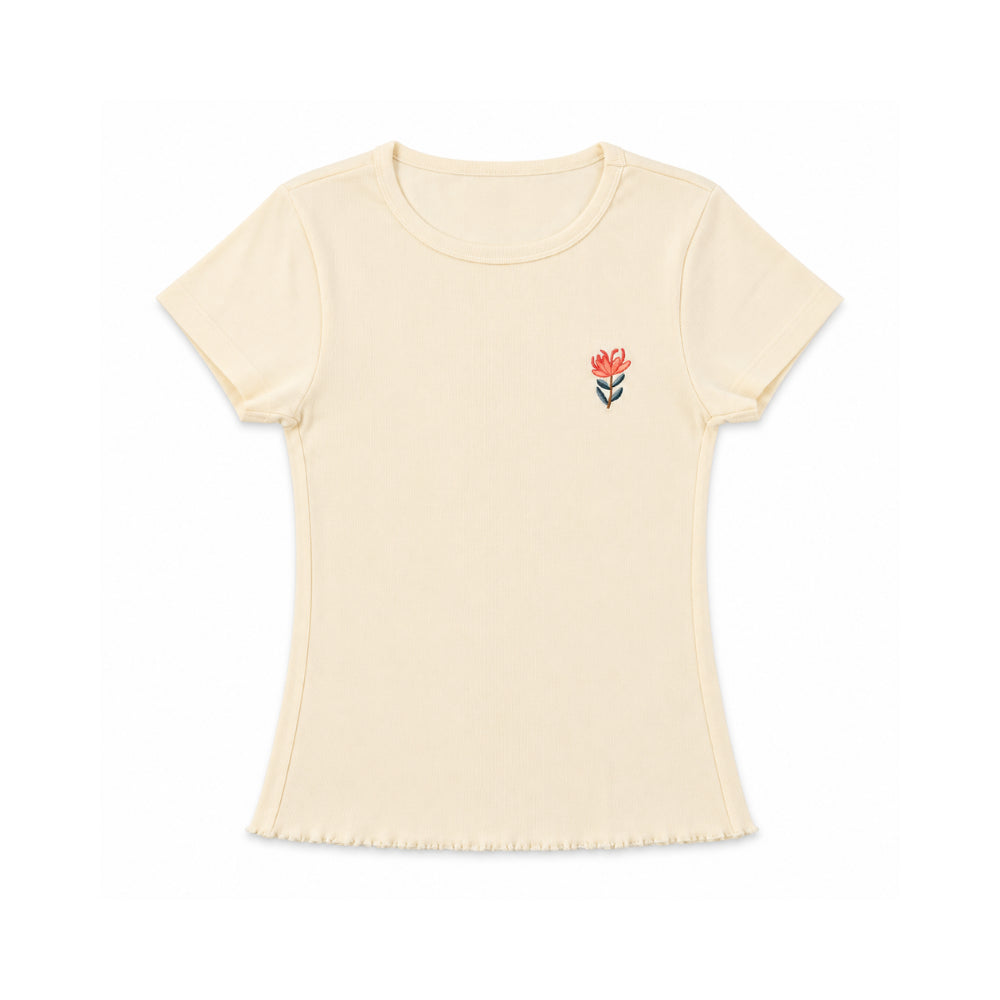 Sun and Sea Collection Applique Rib Knit T-Shirt - CREAM