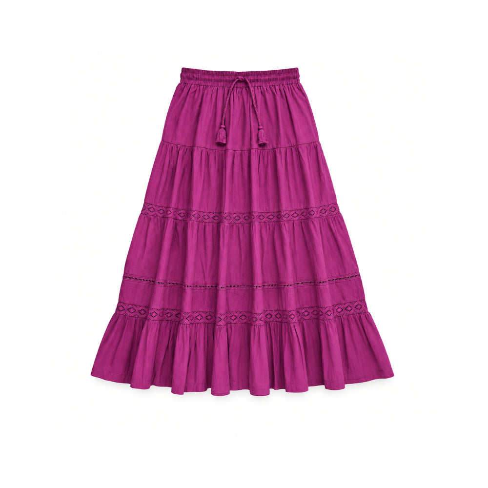 Sun and Sea Collection Trim Flow Tierred Skirt - MULBERRY