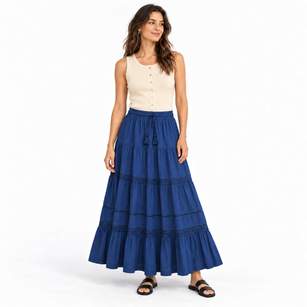 Sun and Sea Collection Trim Flow Tierred Skirt - NAVY