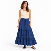 Sun and Sea Collection Trim Flow Tierred Skirt - NAVY