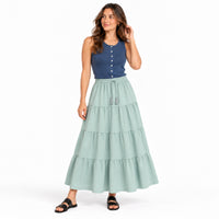 Sun and Sea Collection Flow Tierred Skirt - SEAFOAM