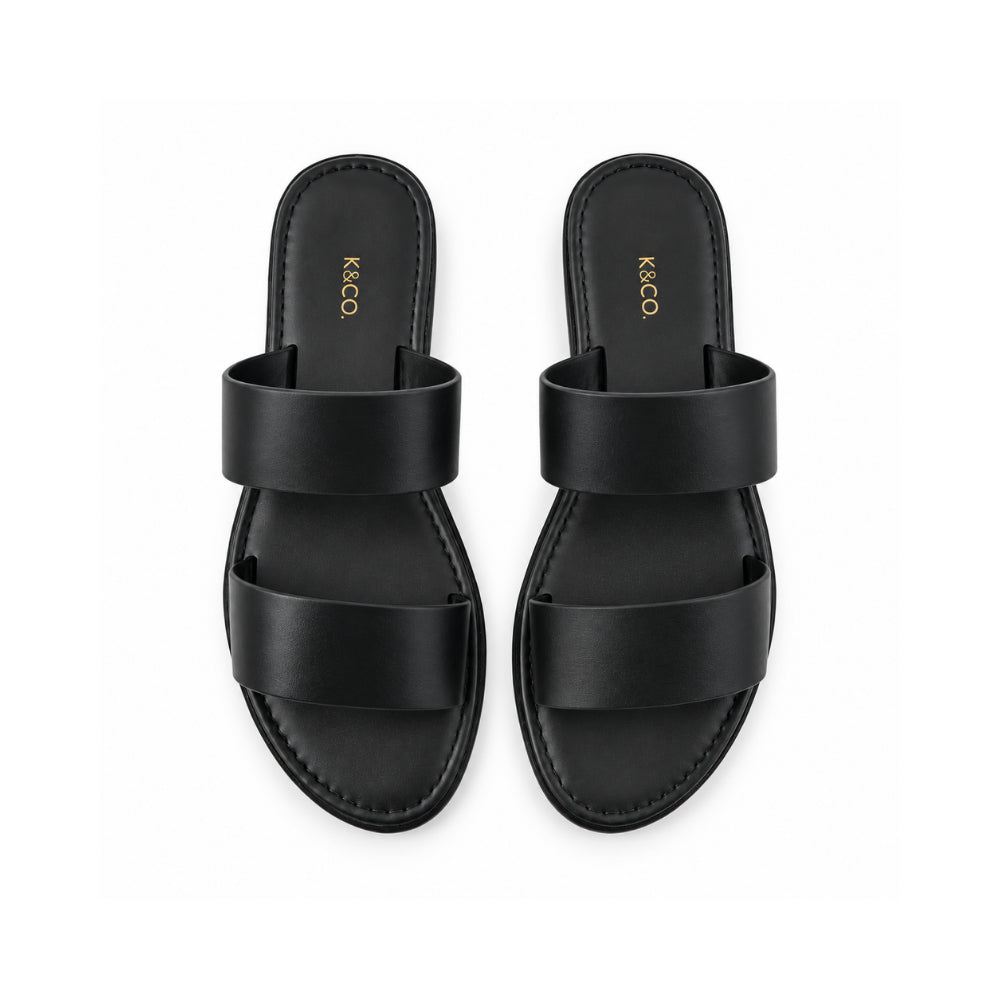 Sun and Sea Collection Leather Strap Slides - BLACK