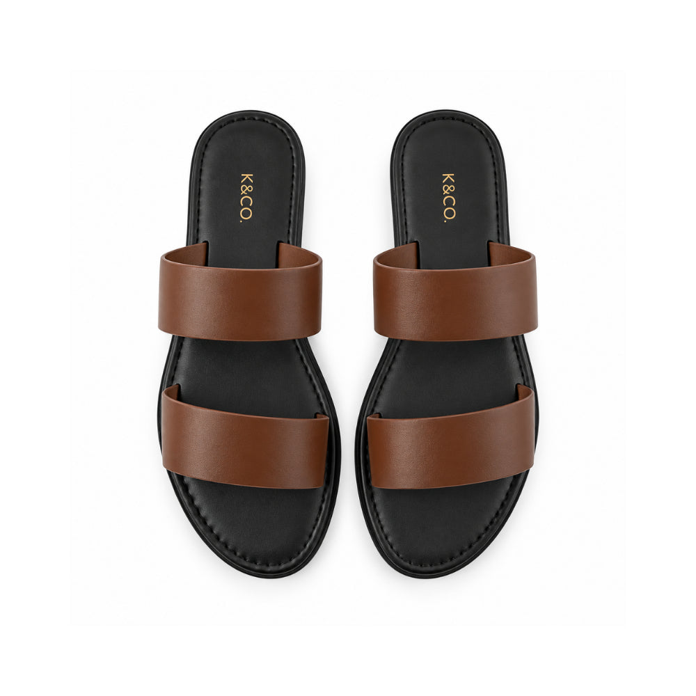 Sun and Sea Collection Leather Strap Slides - CHOCOLATE