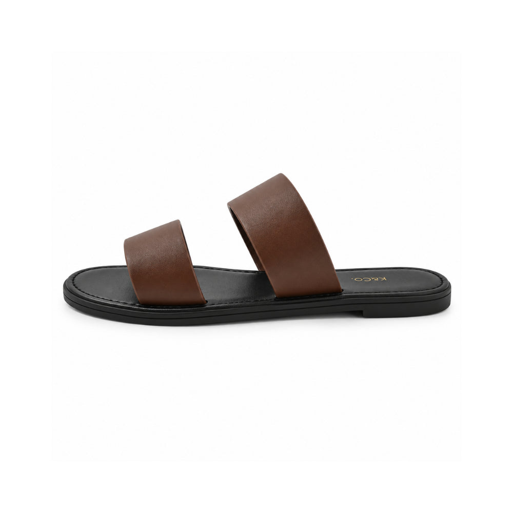 Sun and Sea Collection Leather Strap Slides - CHOCOLATE