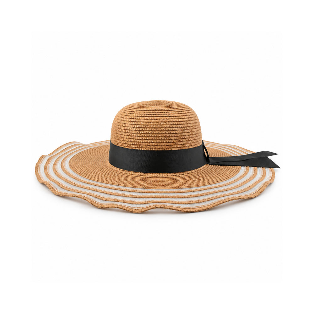 Sun and Sea Collection Straw Wide Brim Hat - RIBBON