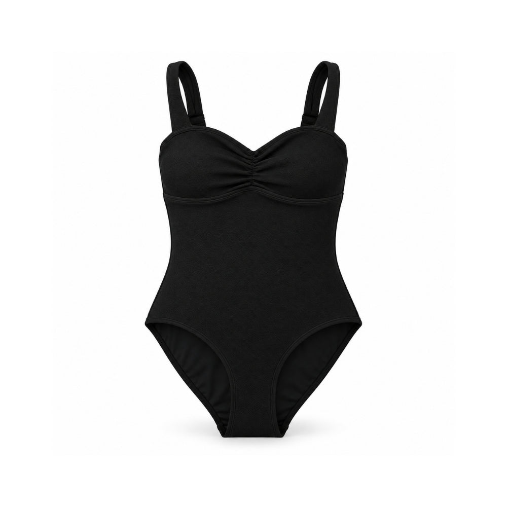 Sun and Sea Collection Texture Ruched One Piece Swimsuit - BLACK
