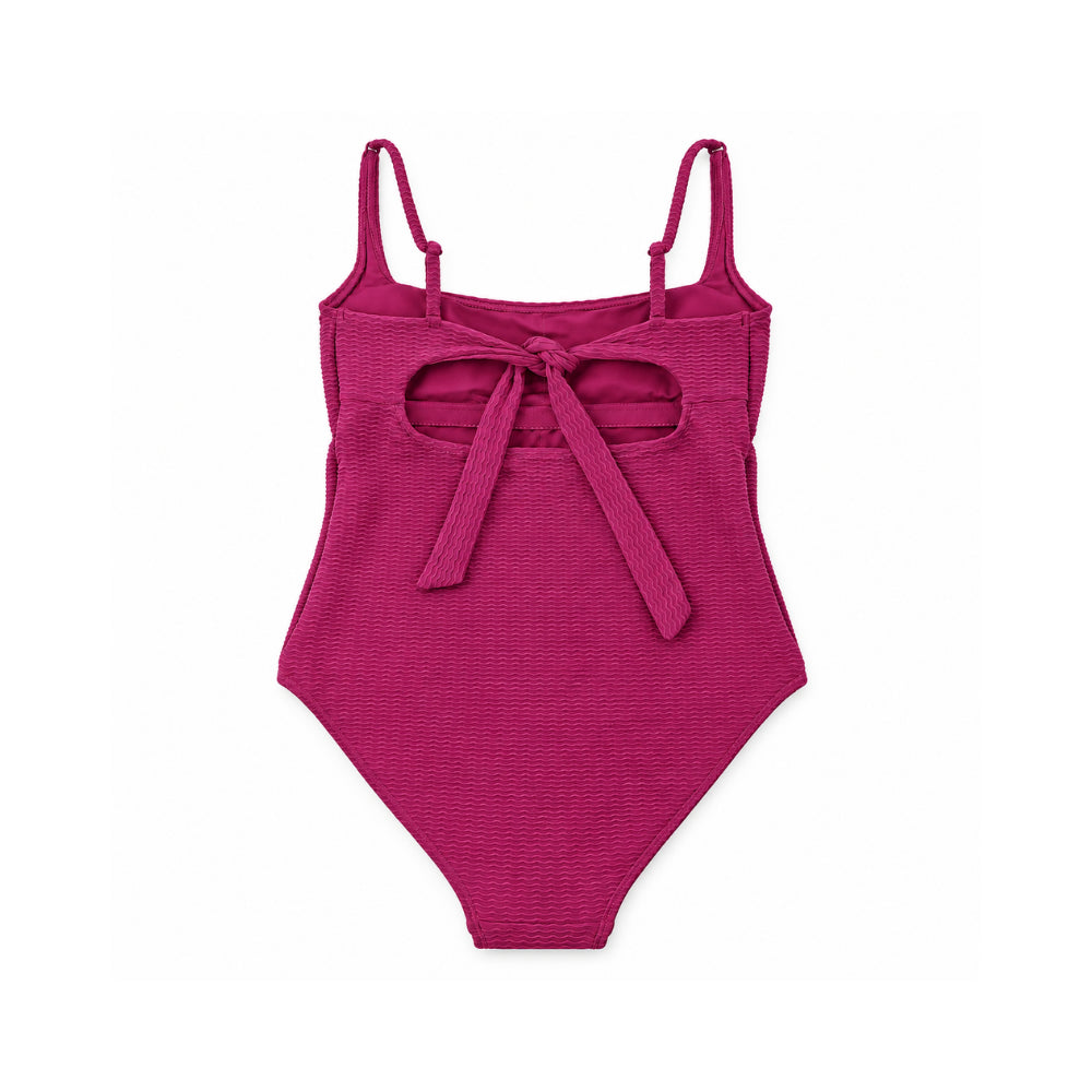 Sun and Sea Collection Textured Tie Up One Piece Swimsuit - MULBERRY