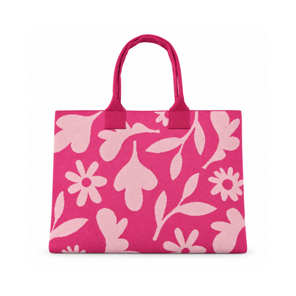 Sun and Sea Collection Knit Shopper Tote Bag - CRIMSON RETRO FLORAL