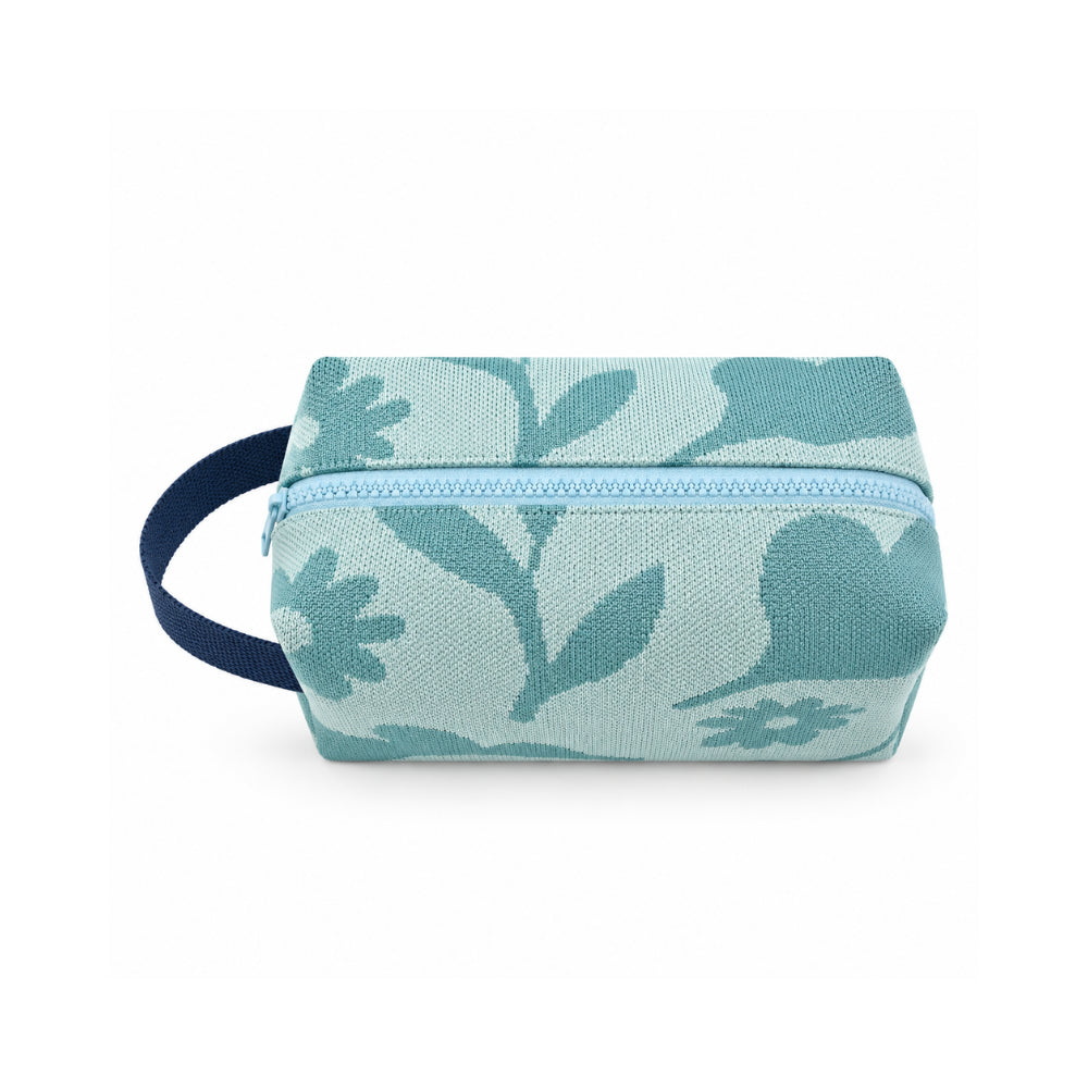 Sun and Sea Collection Knit Accessories Pouch - BLUE RETRO FLORAL