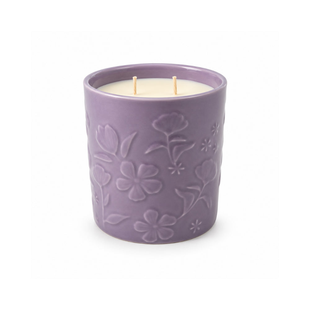 Rosewood Collection Ceramic Embossed Candle 400g - PEONY & BERGAMOT