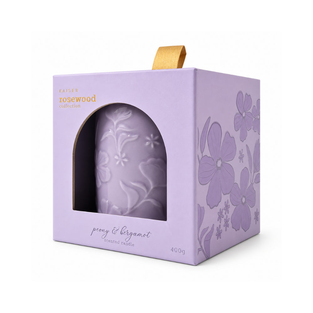 Rosewood Collection Ceramic Embossed Candle 400g - PEONY & BERGAMOT