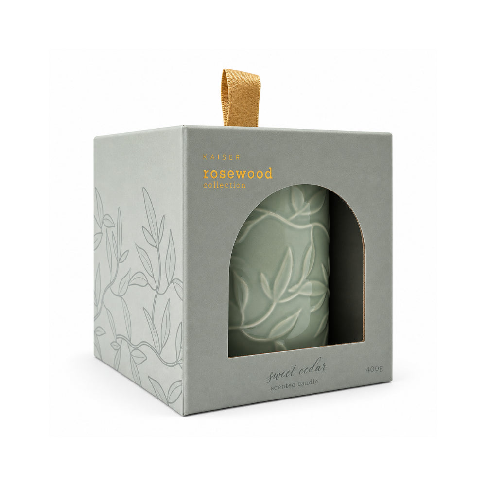 Rosewood Collection Ceramic Embossed Candle 400g - SWEET CEDAR