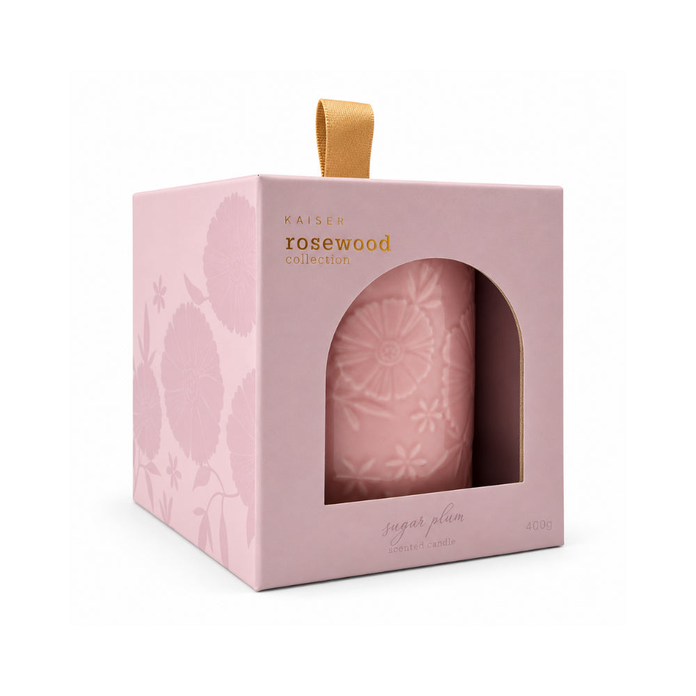 Rosewood Collection Ceramic Embossed Candle 400g - SUGAR PLUM