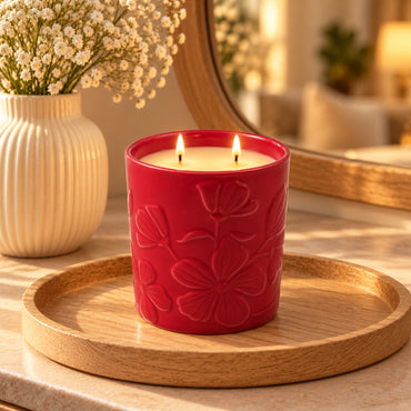 Rosewood Collection Ceramic Embossed Candle 400g - SPICED PUDDING