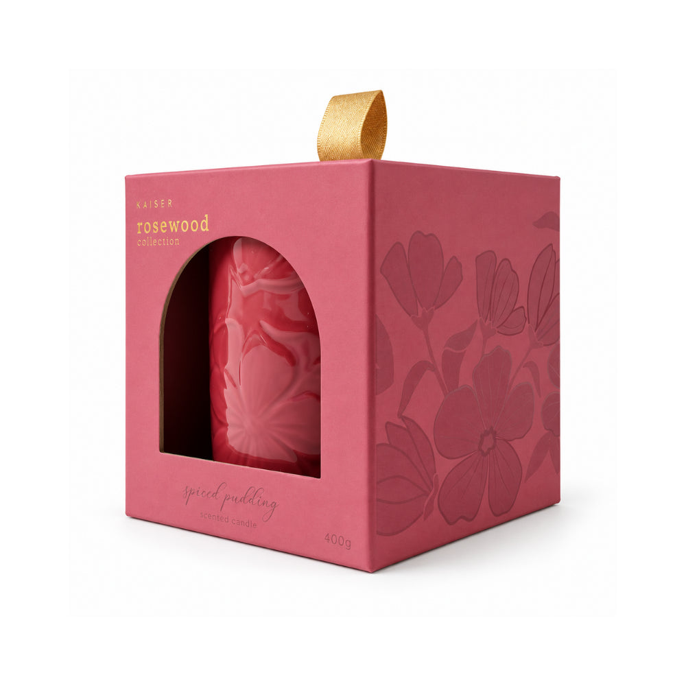 Rosewood Collection Ceramic Embossed Candle 400g - SPICED PUDDING