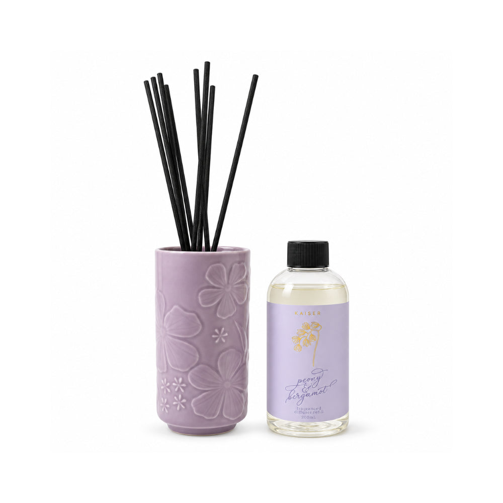 Rosewood Collection Ceramic Embossed Diffuser 200mL - PEONY & BERGAMOT