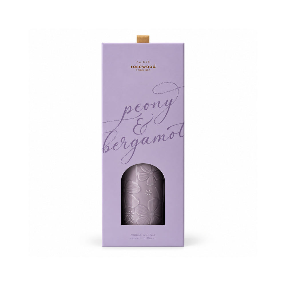 Rosewood Collection Ceramic Embossed Diffuser 200mL - PEONY & BERGAMOT