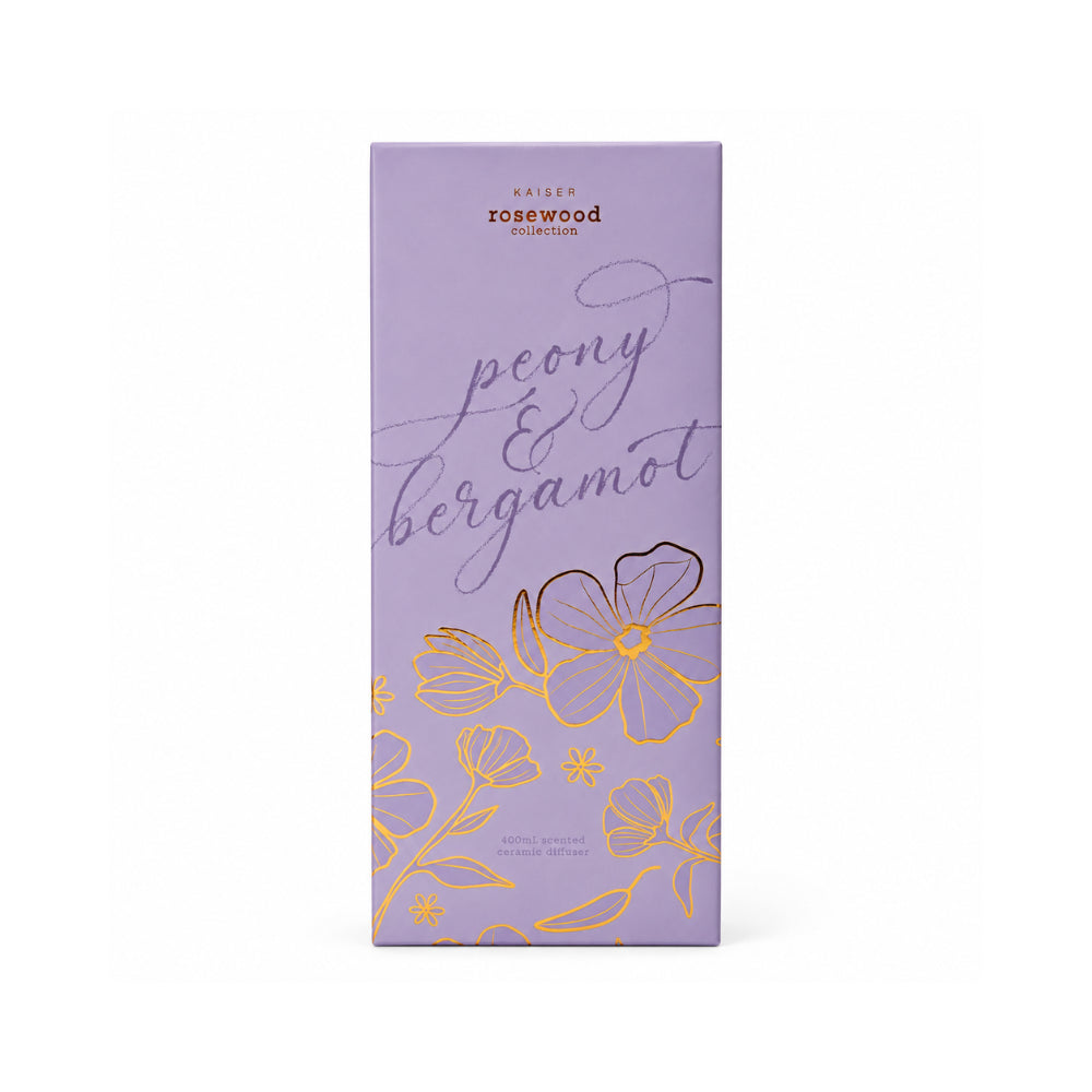 Rosewood Collection Large Ceramic Embossed Diffuser 400mL - PEONY & BERGAMOT