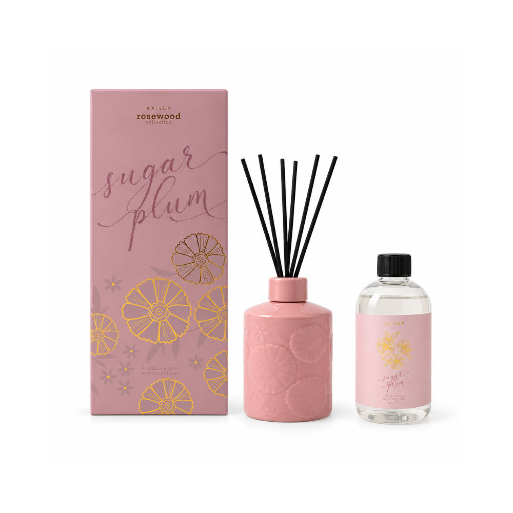 Rosewood Collection Large Ceramic Embossed Diffuser 400mL - SUGAR PLUM