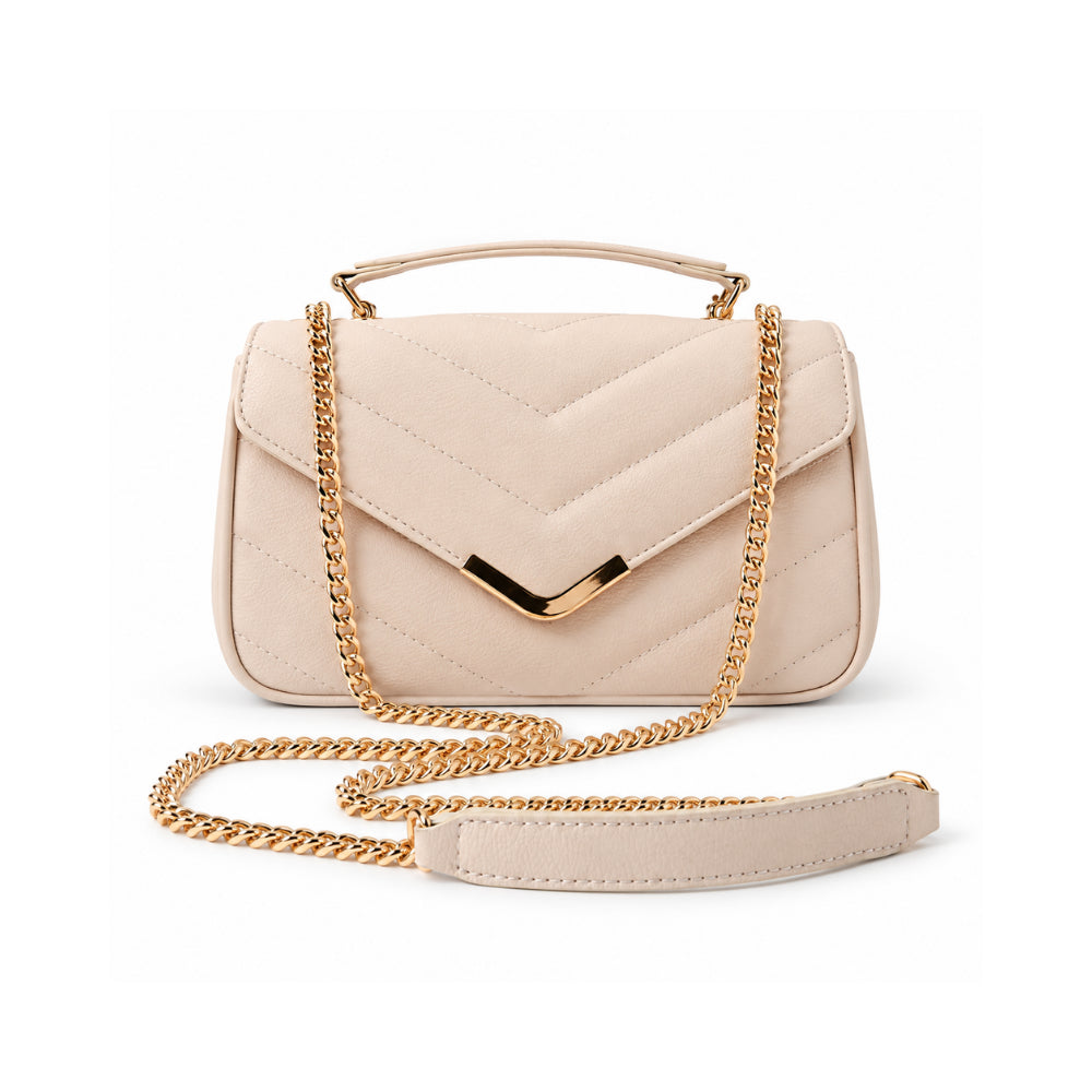 Rosewood Collection Flapover Quilted Side Bag - VANILLA