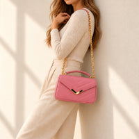 Rosewood Collection Flapover Quilted Side Bag - ROSE