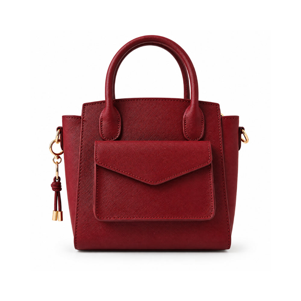 Rosewood Collection Genuine Leather Mini Tote Bag - BURGUNDY