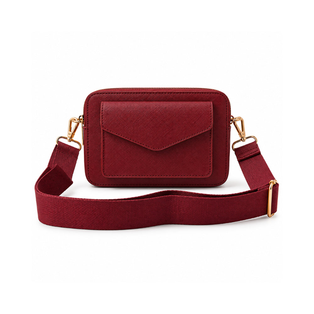 Rosewood Collection Leather Camera Bag - BURGUNDY