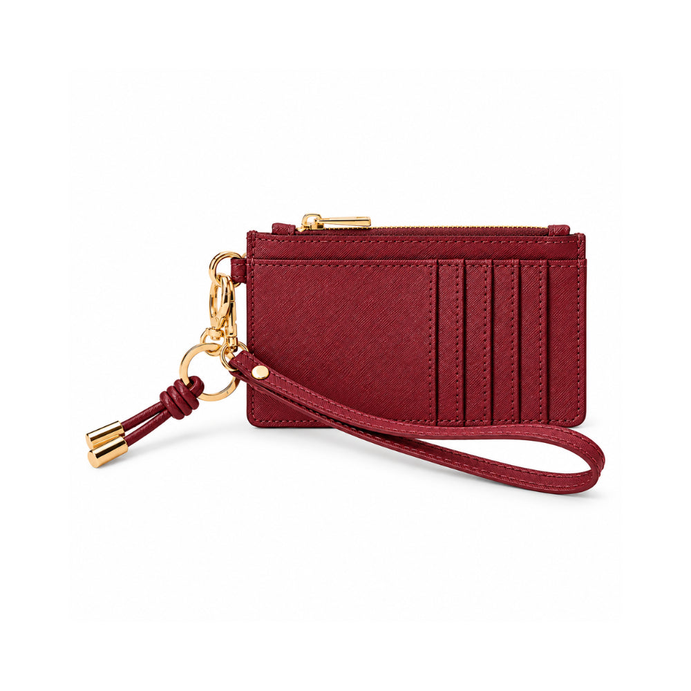 Rosewood Collection Leather Wristlet Card Pouch - BURGUNDY