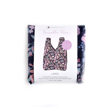 Reusable Large Tote Bag - NAVY POSY