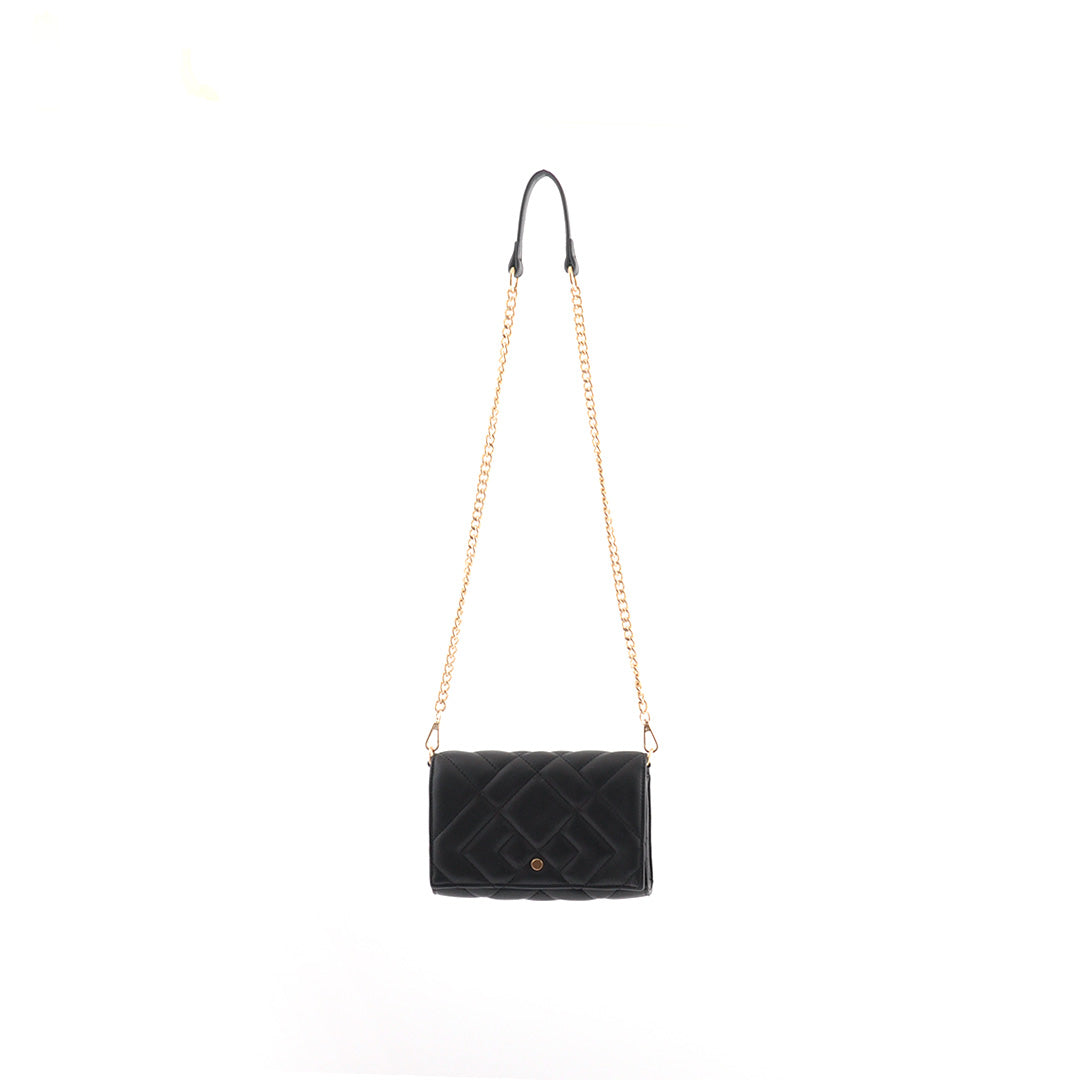 Faux Leather Quilted Side Bag - Black