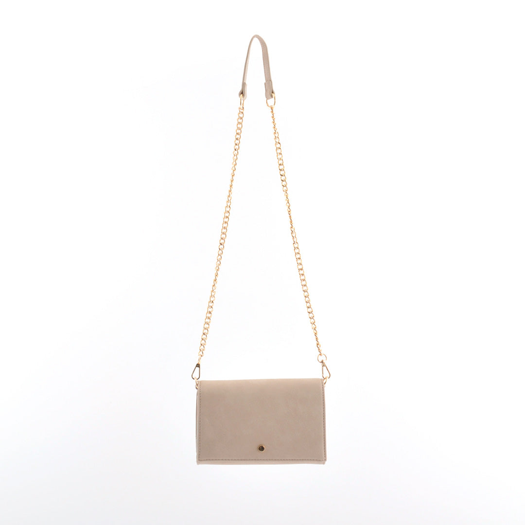 Faux Leather Plain Side Bag - Beige