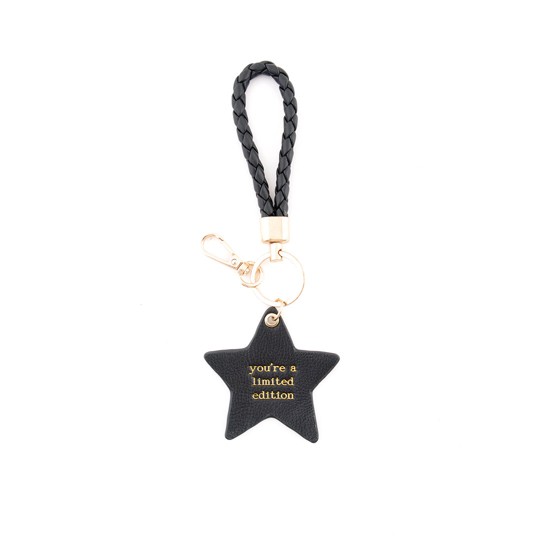 Faux Leather Woven Key Ring - Black